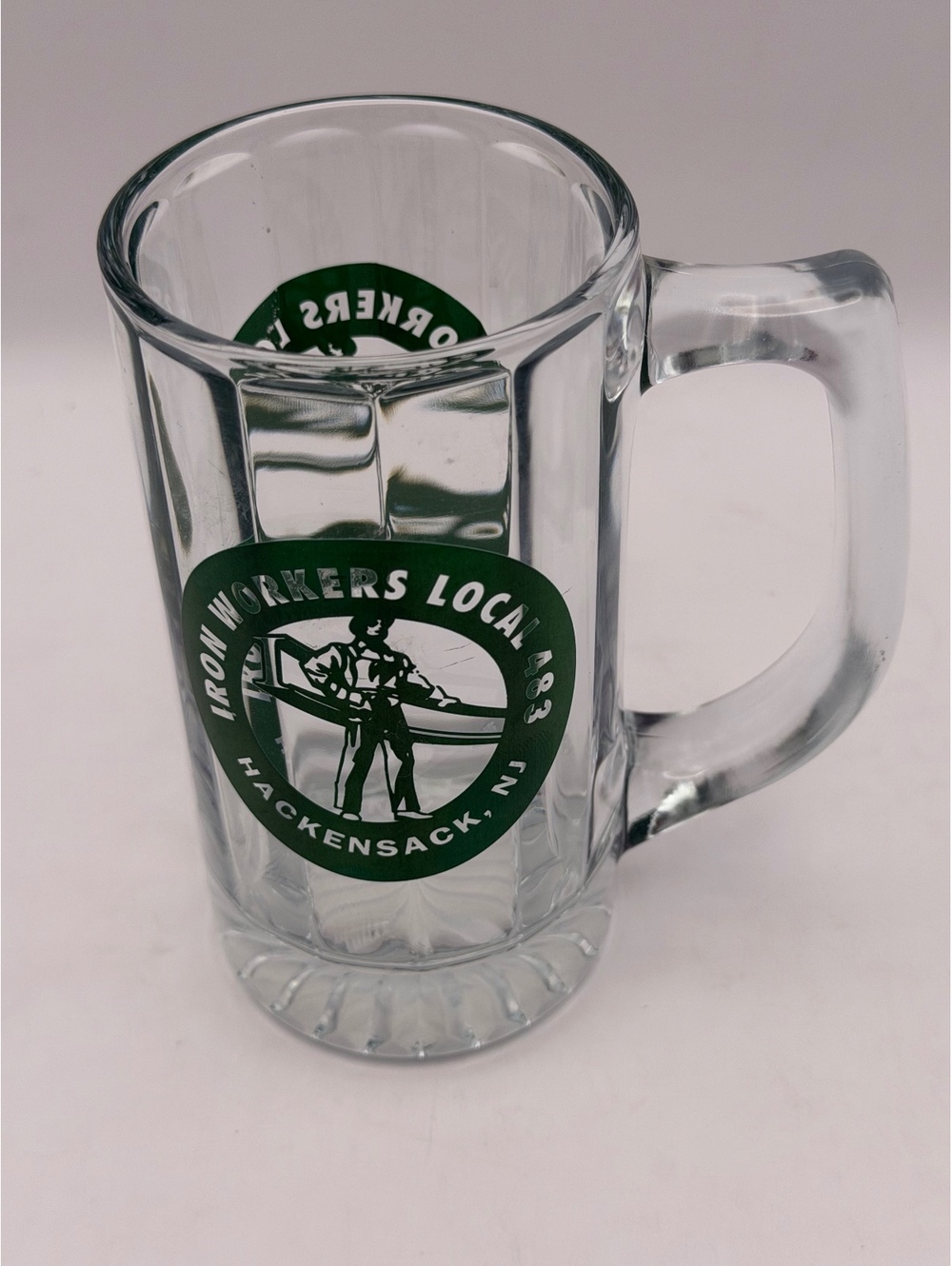 Vintage Iron Workers Local 433 Hackensack NJ Glass Beer Mug